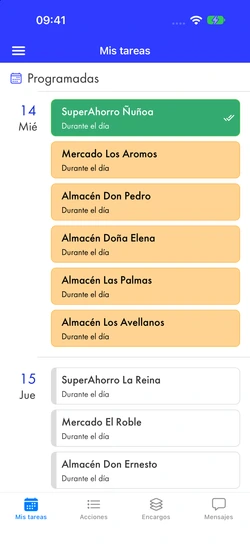 Ruta de una mercaderista con seis puntos de venta para hoy y otros para mañana, todos durante el día